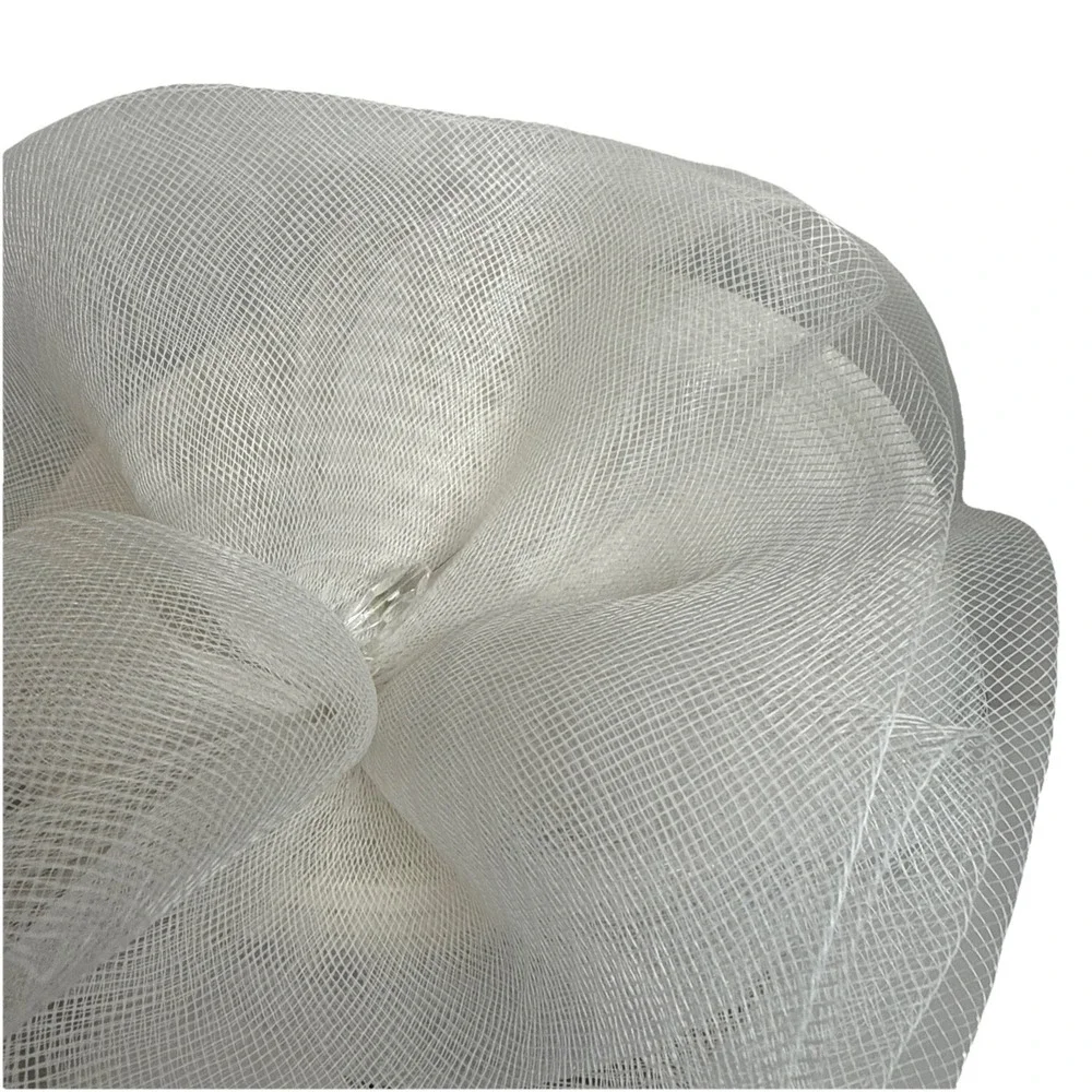 White Church Derby Hat Lg Bow Rhinestone, Formal Wedding Tea Party W/Hard Box